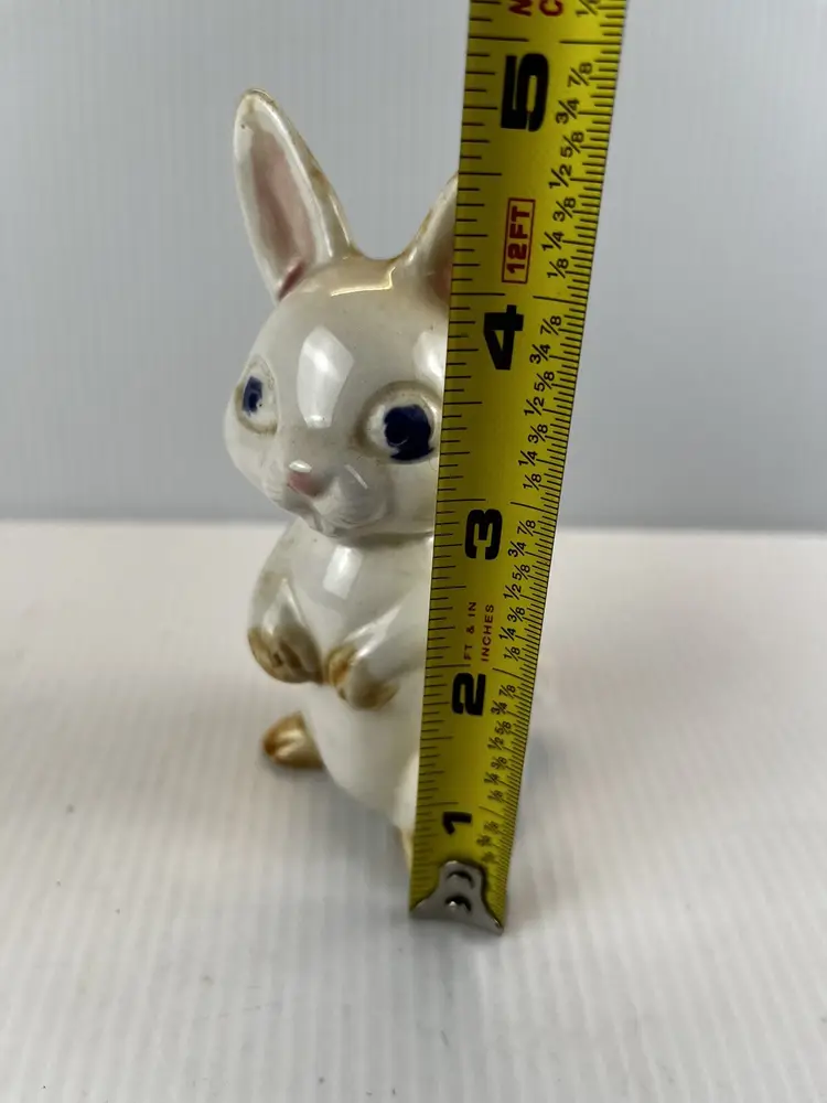 Porcelain Bunny Rabbit Blue Eyes MCM Kitsch White and Brown Spring Decor Vtg