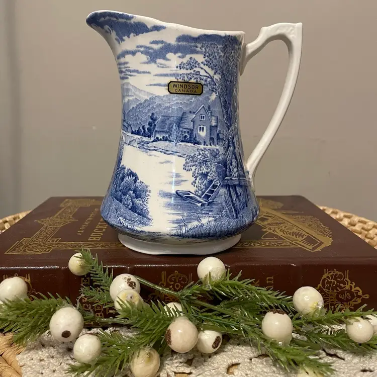 Alfred Meakin England Blue and Cream Creamer Pitcher Vintage