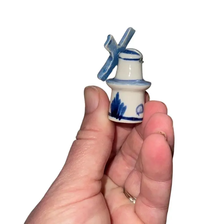 Vintage Small Blue And White Ceramic Windmill Made In Korea