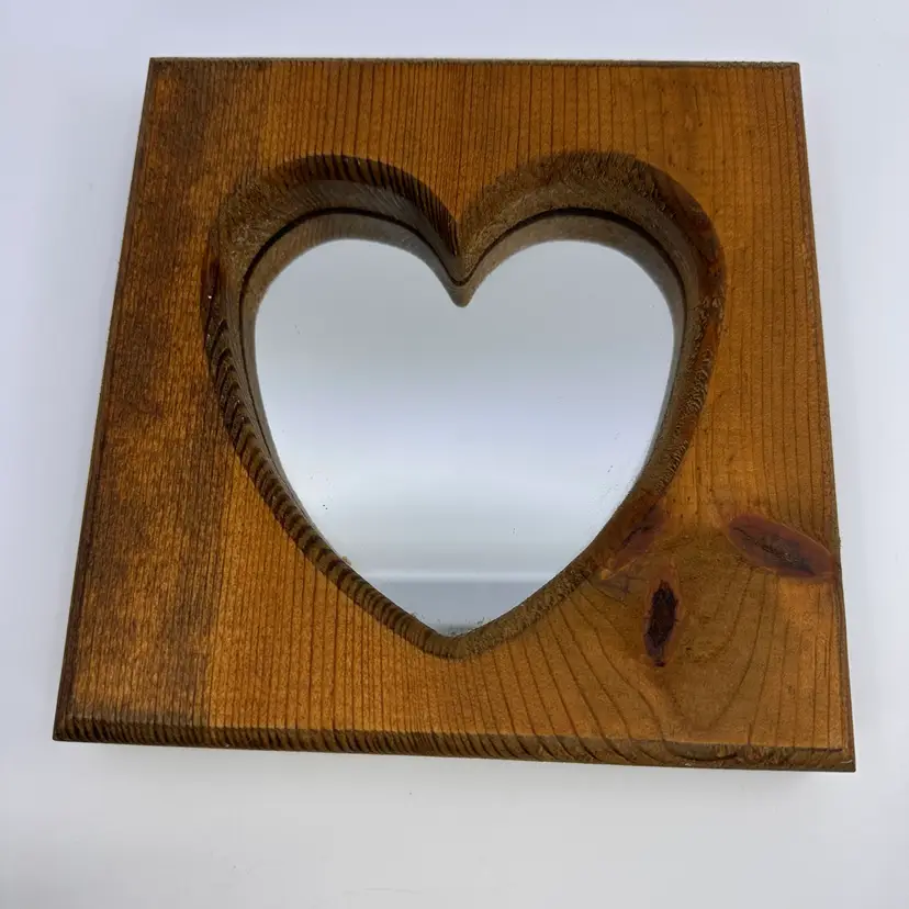 Wooden Heart Shaped Framed Mirror Wall Hanging
