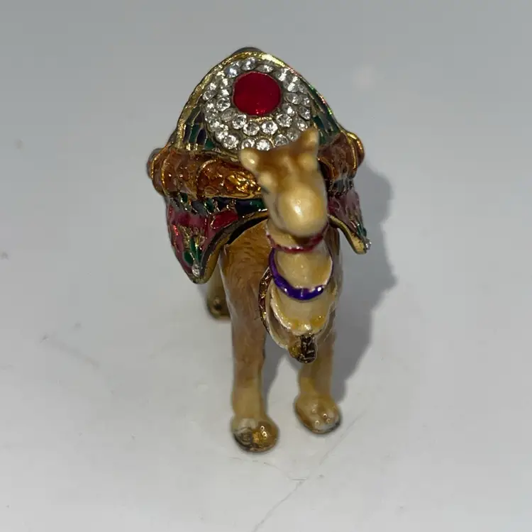 Camel Bejeweled Trinket Jewelry Hinged Box Metal 2.5