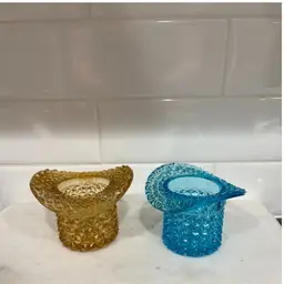 Vintage Fenton Amber And Blue Top Vase Toothpick Holder Or Mini Vase