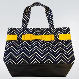 Large Lucy Bags Chevron Pattern Nautical Navy Blue Yellow Bow Tote Travel Bag