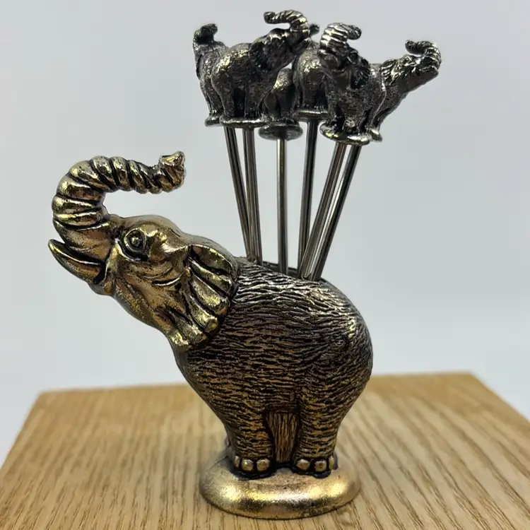 Pewter Elephant Vintage 7pc Cocktail Fork Set Made In Spain 4”