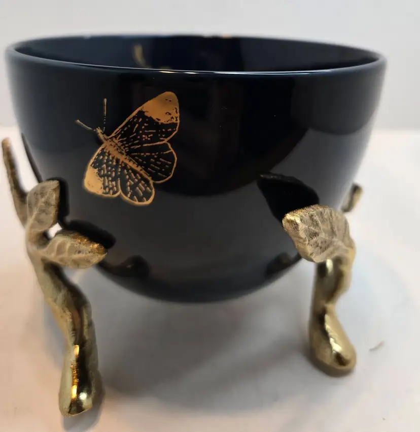 Lenox Sprig & Vine Blue Bowl with Gold Floral Design & Handle