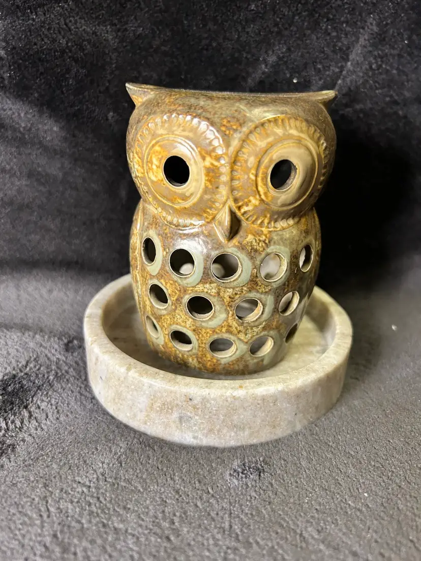 Vintage Ceramic Owl Tealight W/ Bonus Marble Base