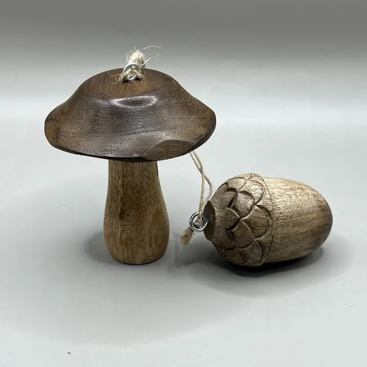 Wooden Mushroom And Acorn Ornaments