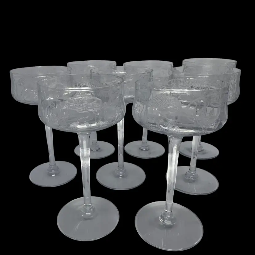 GLOWY Cambridge Glass MARJORIE Etched Champagne Sherbet Glasses 5”T Set/8