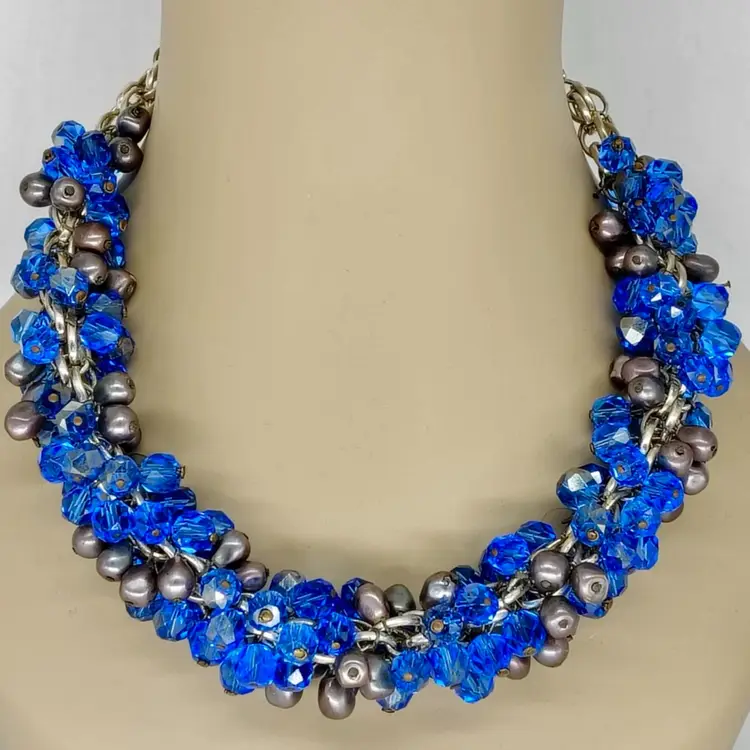 Vintage 1940s Coro Cha Cha Bead Cluster Statement Collar Necklace