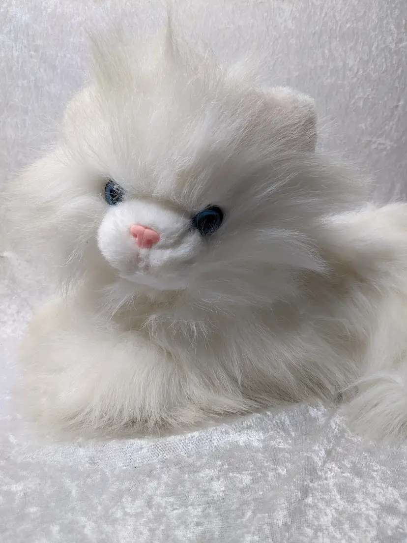 Chrisha Playful Plush Toy Floppy Cat Kitten Stuffed Animal White 1988 Bell in Tail 24" Lap Sitter Kids Elderly gift Blue Eyes