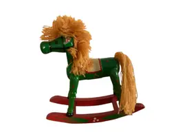 Vintage Green Wooden Rocking Horse Yellow Mane And Tail Christmas Decor 7x7