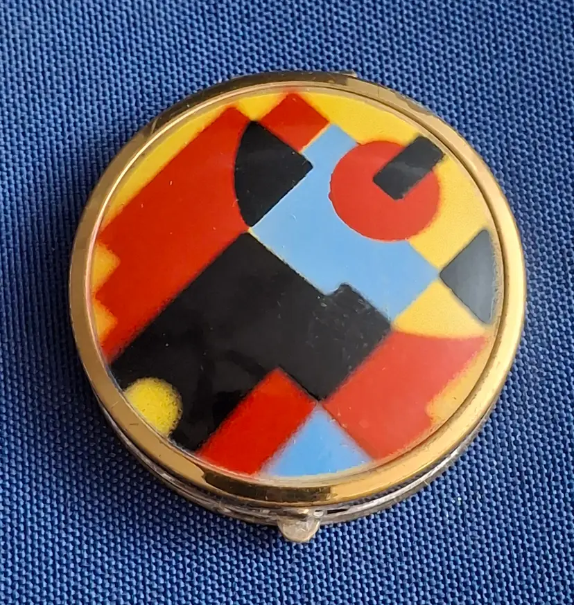 592 Vintage Jaciel Enamel Compact – Abstract Geometric Design