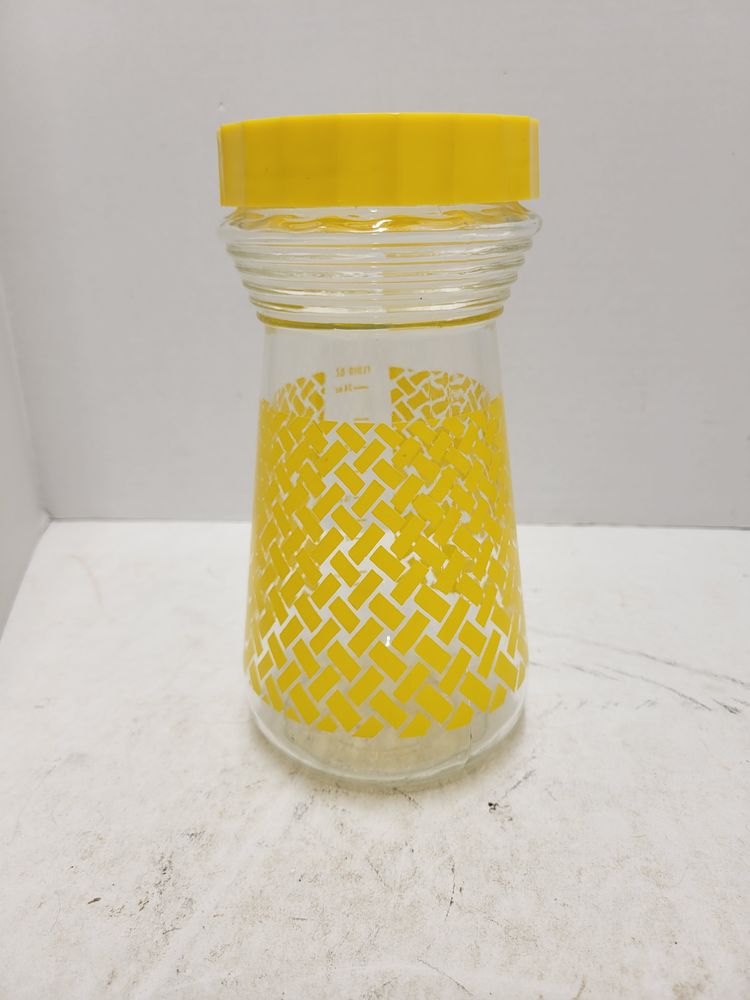 Vintage Anchor Hocking Glass Juice Jar Yellow Basketweave Flip Lid