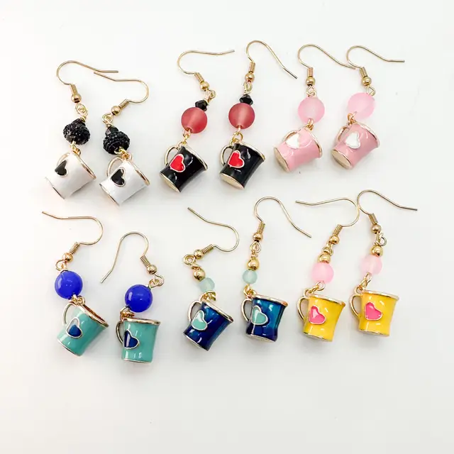 Coffee Cup Earrings Various Colors Gold Tone
