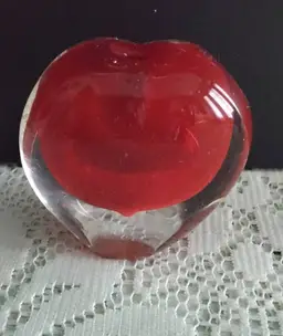 Red Heart Shaped Paperweight Art Glass