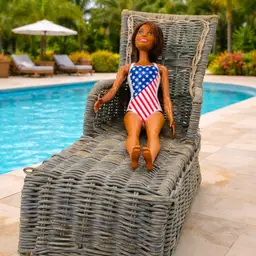 Vintage Wicker Chaise Lounge Chair - Barbie Size - Doll Furniture Prop