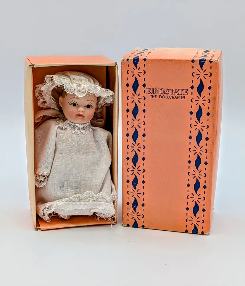 Vintage Kingsstate Dollcrafter 4" All Porcelain Baby Doll w/ Box