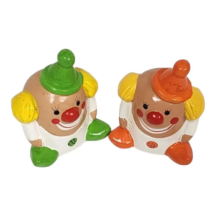 Vintage Enesco Ceramic Clown Pencil Sharpeners Set of 2