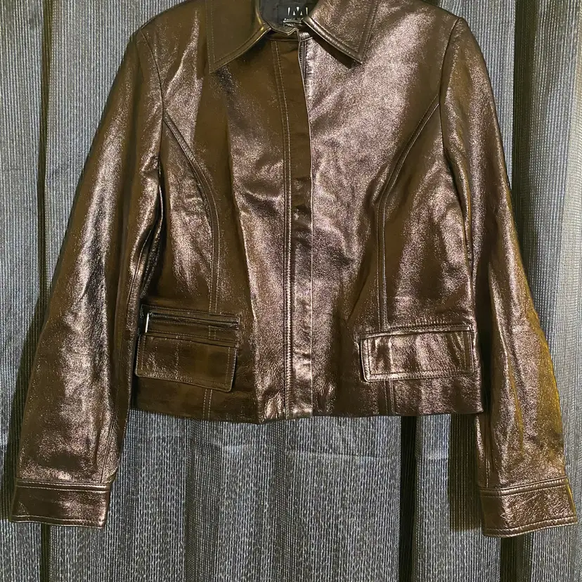 David Meister Women's Size 6 Metallic Plum Color Zip-Up Genuine Leather Jacket