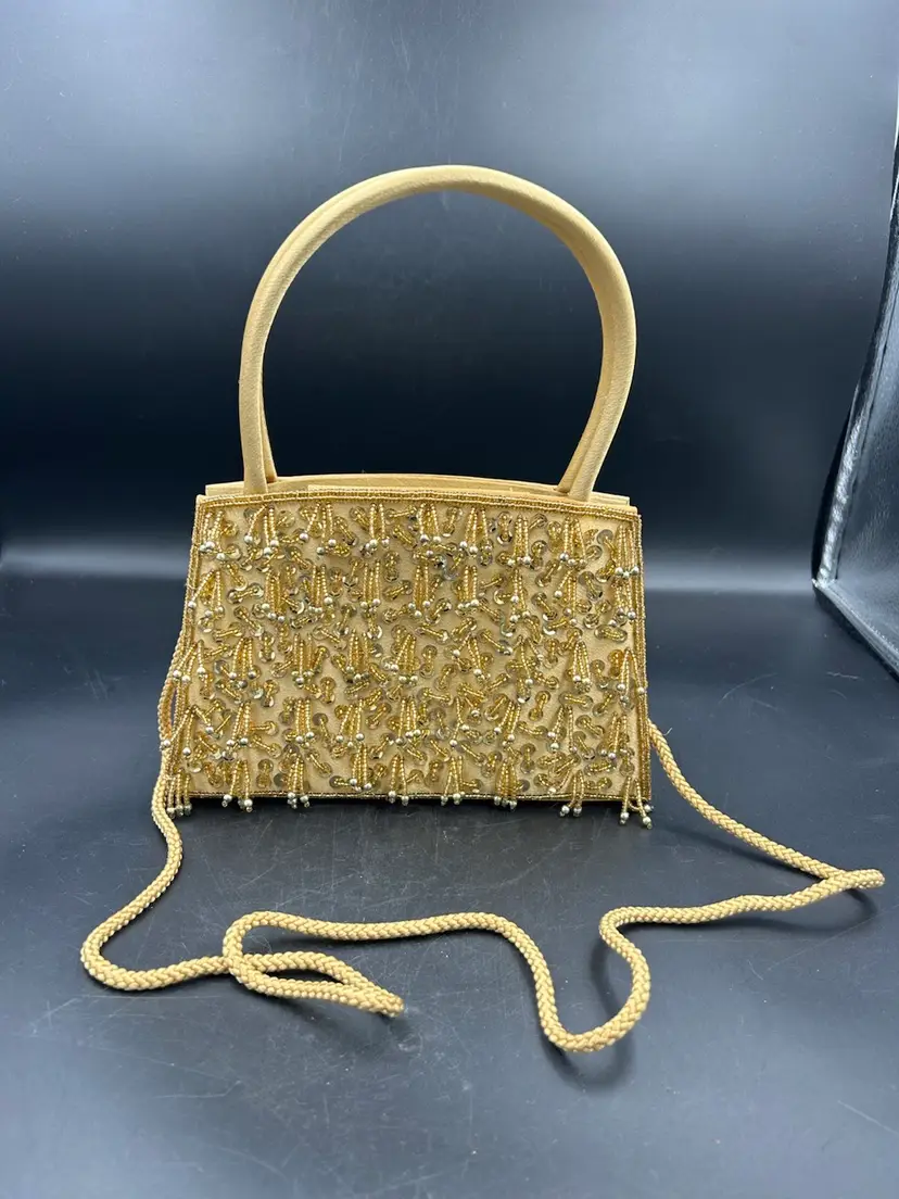 Bijoux Terner Gold Satin Beaded And Sequin Shoulder Purse