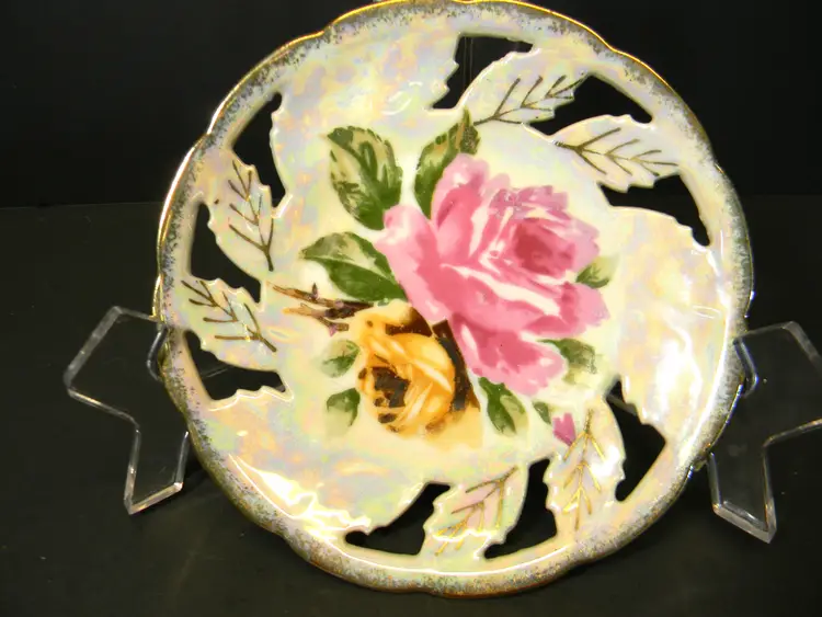 Cherry China with two hand painted Rose Pattern and Gold Trim