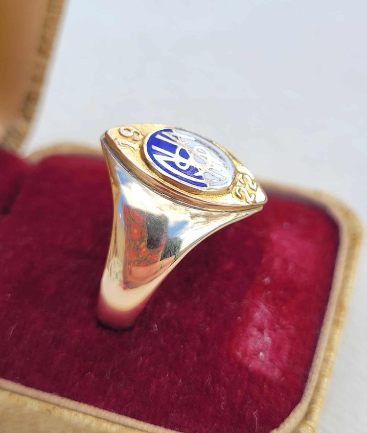 Antique 1922 10k Yellow Gold Blue Enameled MHS Class Ring Size 9.5 - 5.59g