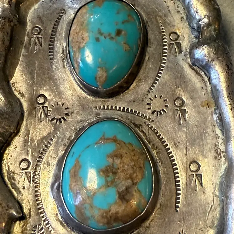 Native American Old Pawn Silver And Royston Turquoise Bolo (Slide Pendant Only) 66 Grams