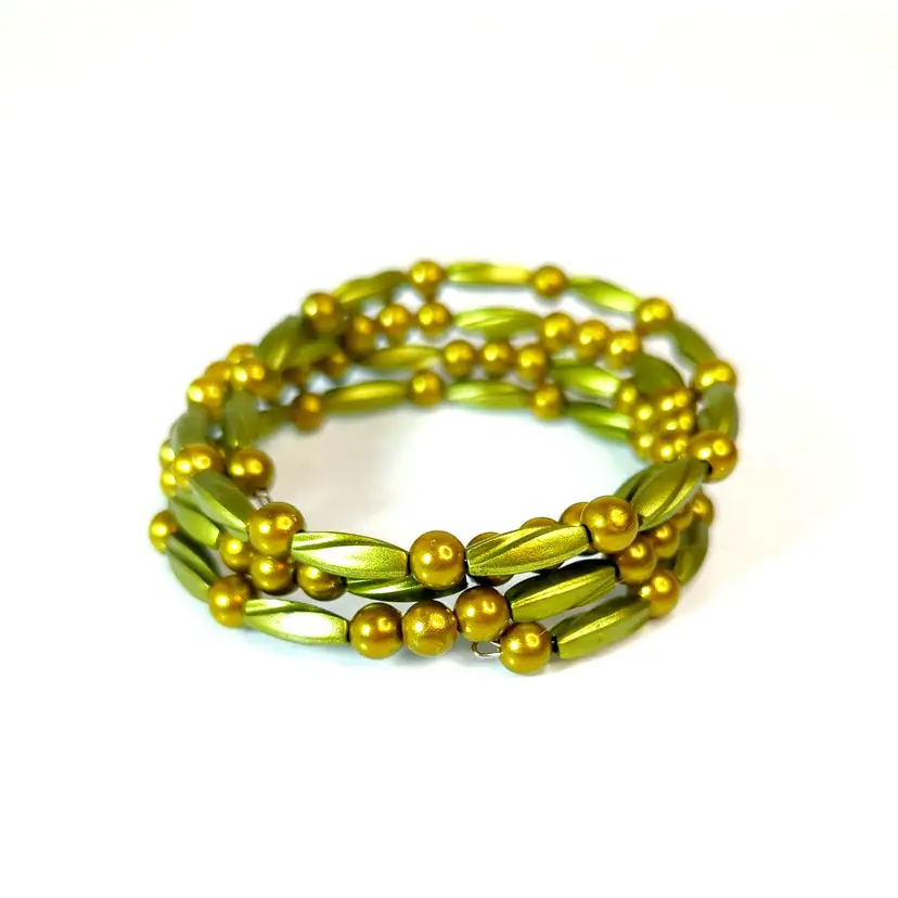 Green and Gold Beaded Wrap Bracelet Fashion Jewelry