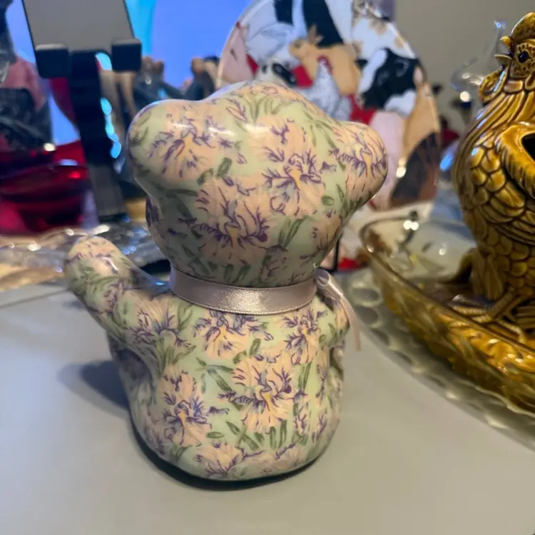 Porcelain Patchworks Decoupage Lilac/Mint Bear-with Tag By Joan Baker