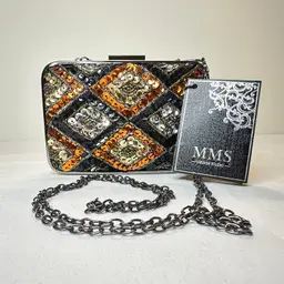 MMSDesign Studio Harlequin Geometric Metallic Sequin Clutch Evening Cocktail NWT