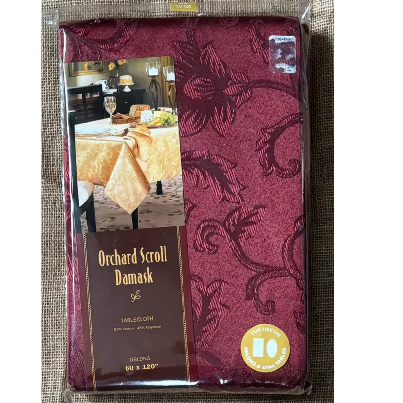 Vintage Orchard Scroll Wine Damask Oblong Fabric Tablecloth 60 X 120 Inches