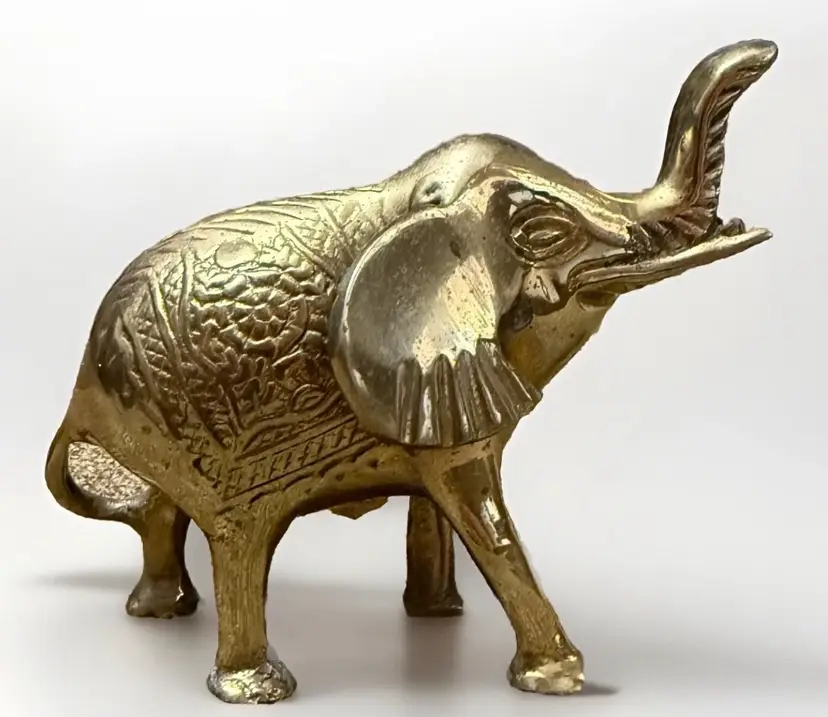 Vintage Retro Ornate Detailed  Brass Lucky Elephant Statue Figurine