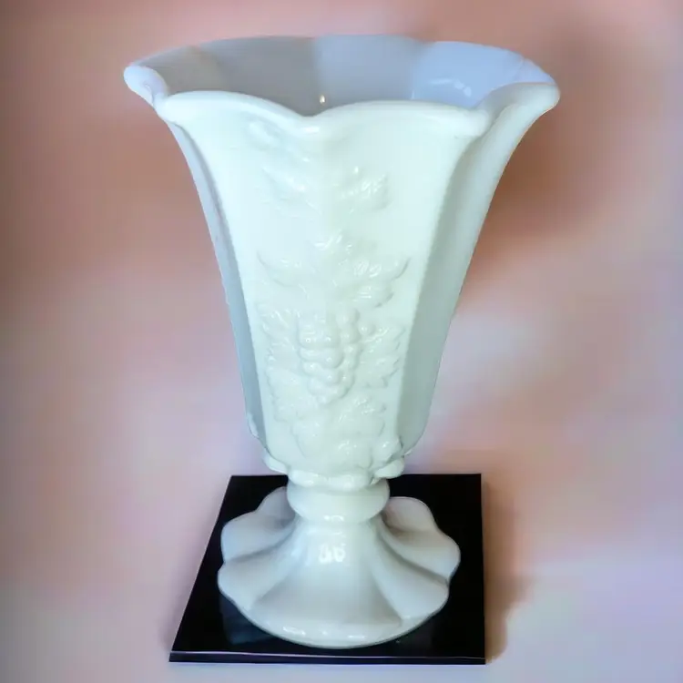 Elegant Vintage Milk Glass Grape Pattern Vase