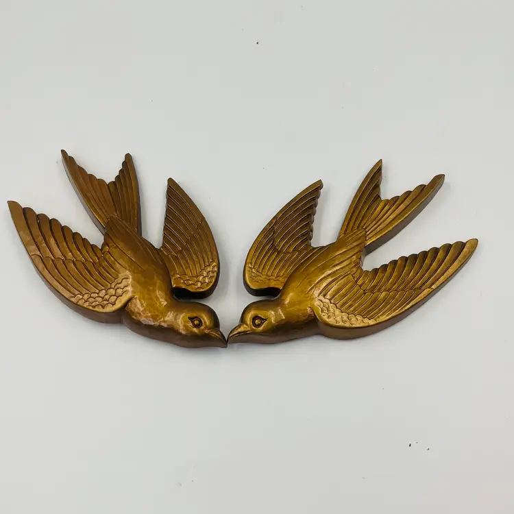 Vintage Syroco Wood Flying Swallows Wall Decor Set 1969
