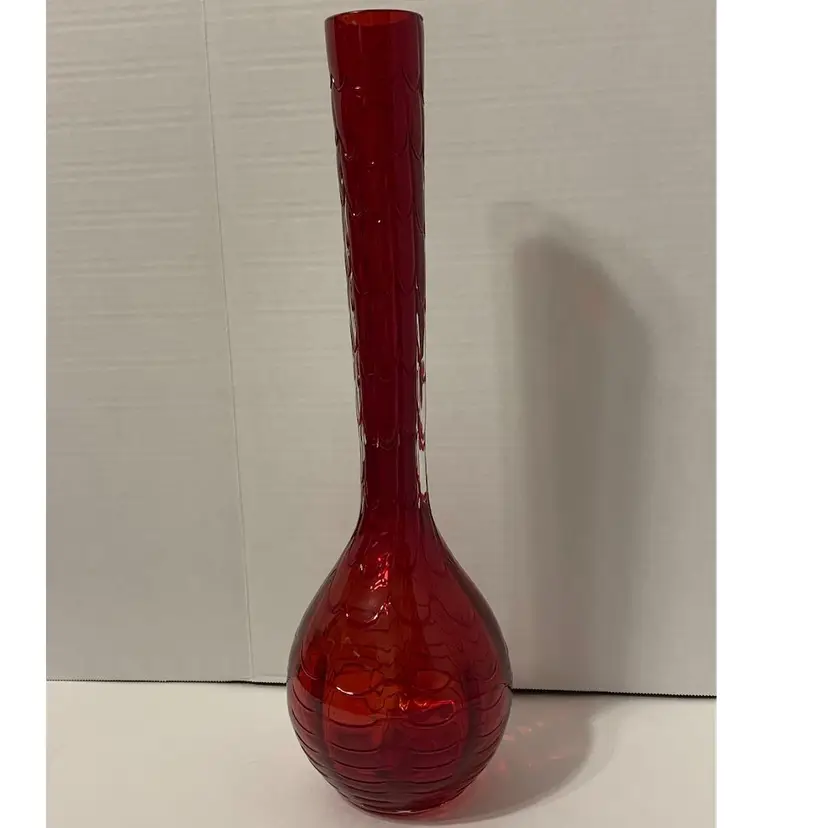 Waterford Evolution Red & Amber Stem Wave Vase - 17” Tall