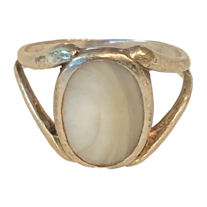 Sterling Silver Ring With Striped Moonstone Gemstone, Size 5.5