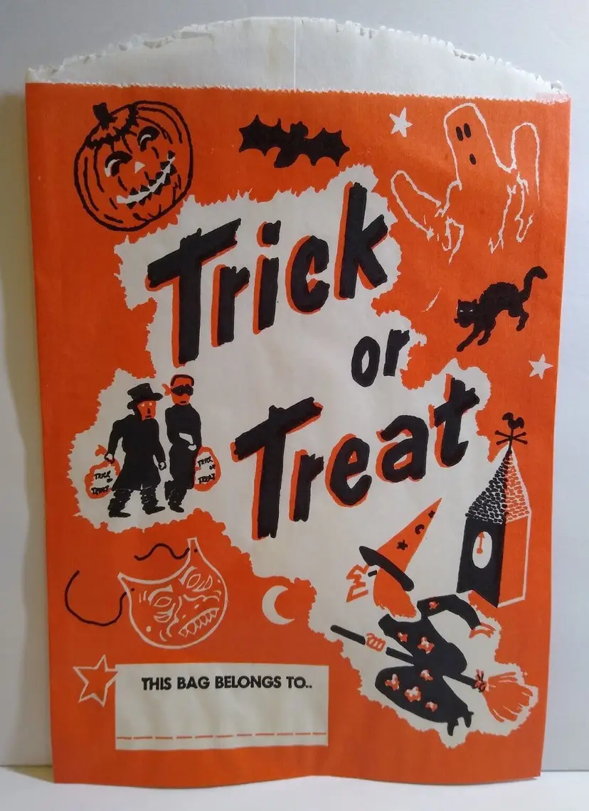 SUPERSIZE Rare Large 11" Halloween Trick Or Treat Paper Candy Loot Bag Clever Idea Vintage