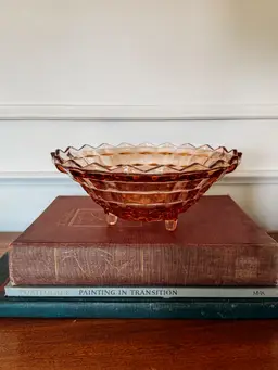 Jeannette Pink Cube Depression Glass Bowl.