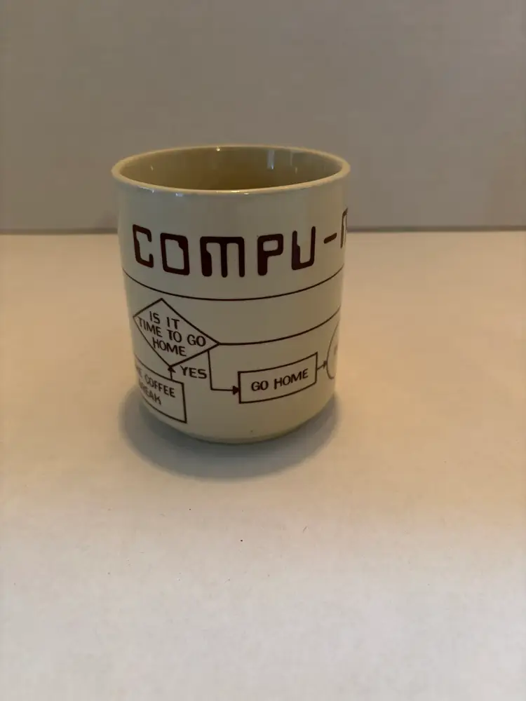 Vintage "Compu-Mug" Coffee/Tea Mug Ceramic Beige Color 1981 from Japan 3.5in Tal