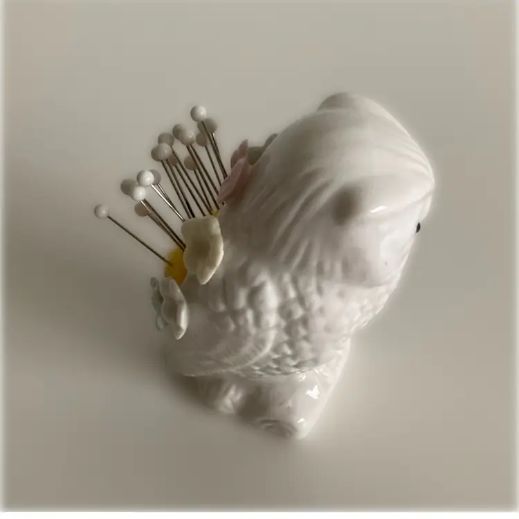 Vintage Taiwan White Porcelain Owl Pincushion