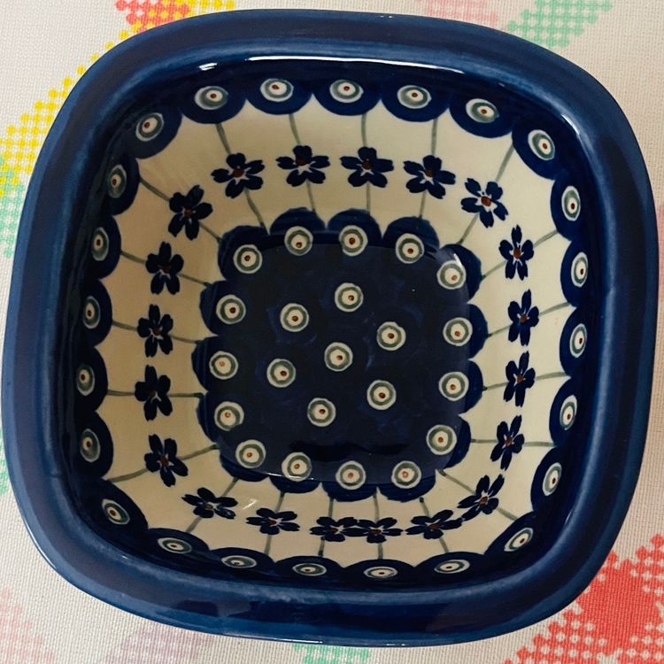 Vintage Polish Pottery Blue Handmade Pottery Small Dish