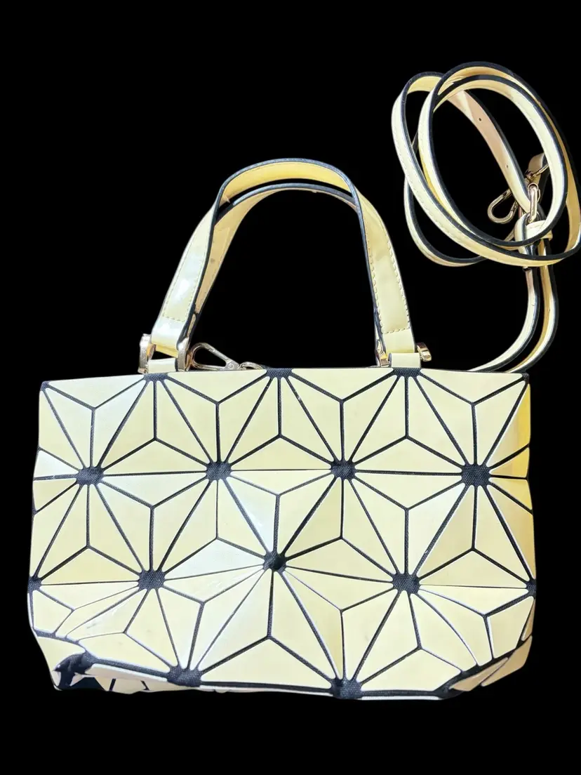 Light Yellow Geometric Luminous Bag Holographic Ladies Shoulder Bag With Removable Strap - Bag 11.5” x 7”