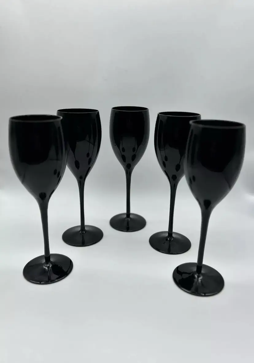 5 Mikasa Elite Black Crystal Water Goblets - Wine Glasses - Slovania