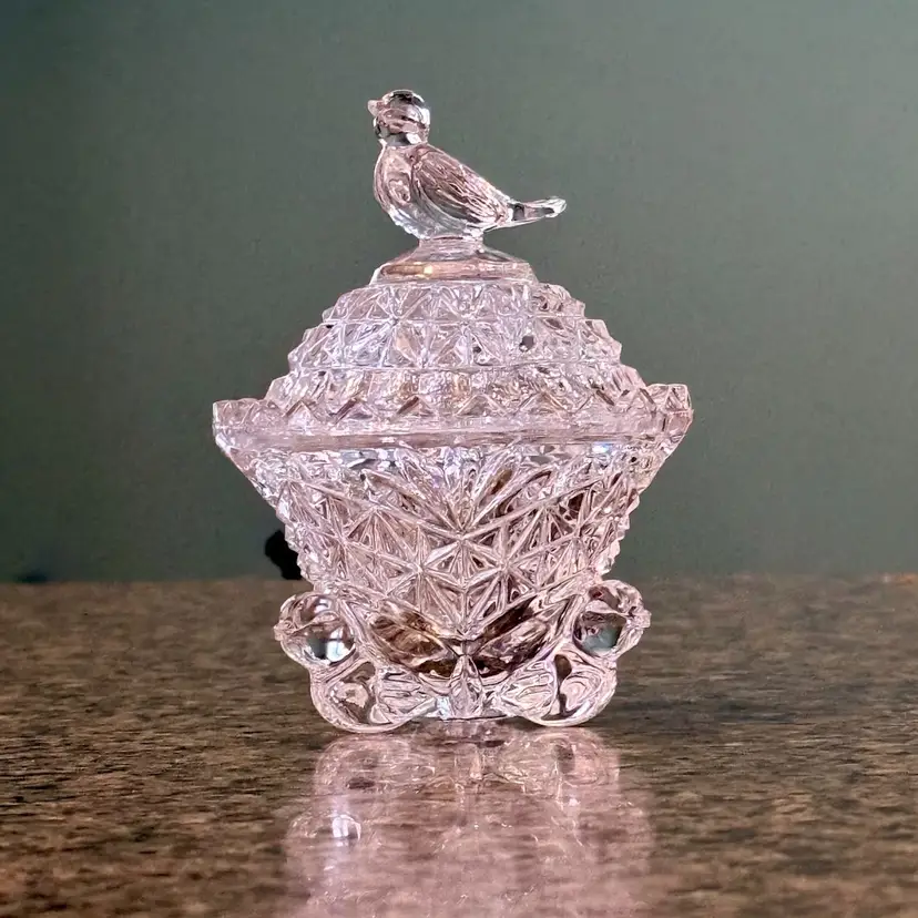 Vintage Hofbauer Byrdes Collection Crystal Bird Finial Trinket Dish w 3D Bird Feet Made in Germany