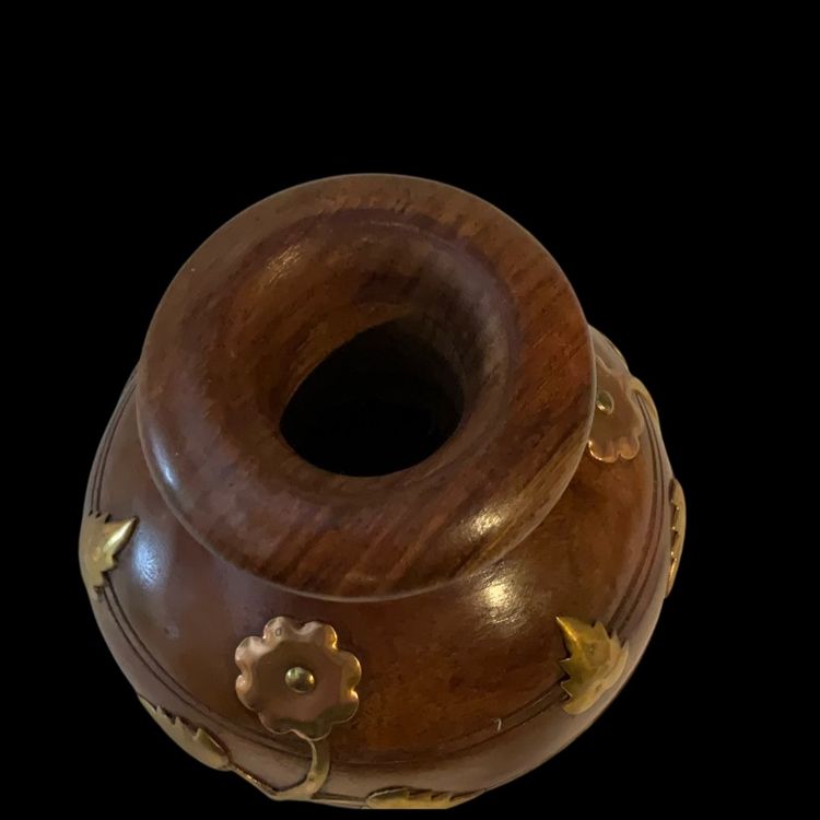 Wood Mixed Metal Vase 6.5”Tall