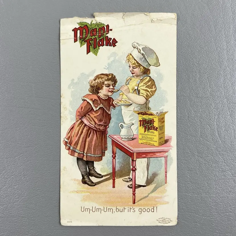 Victorian Trade Card Mapl-Flake READ Children Baking Battle Creek Mich USA 6x3.25"