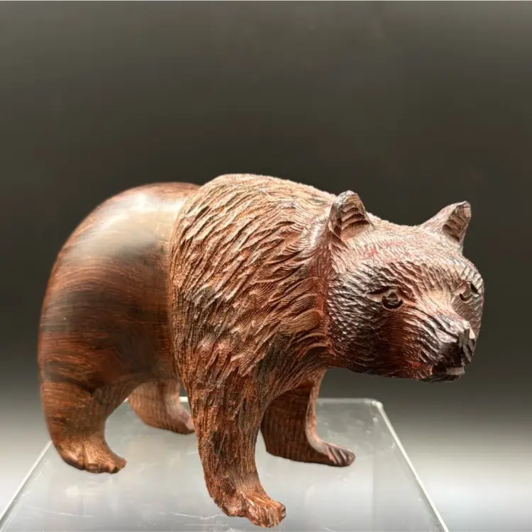 #01 Ironwood carved brown wooden bear