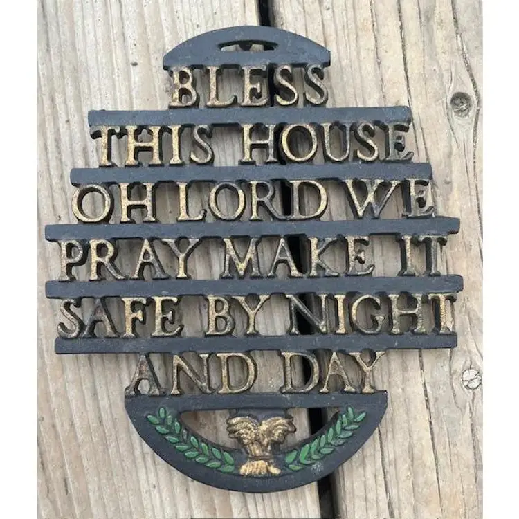 Vintage Wilton Blessing House Prayer Black Cast Iron Trivet