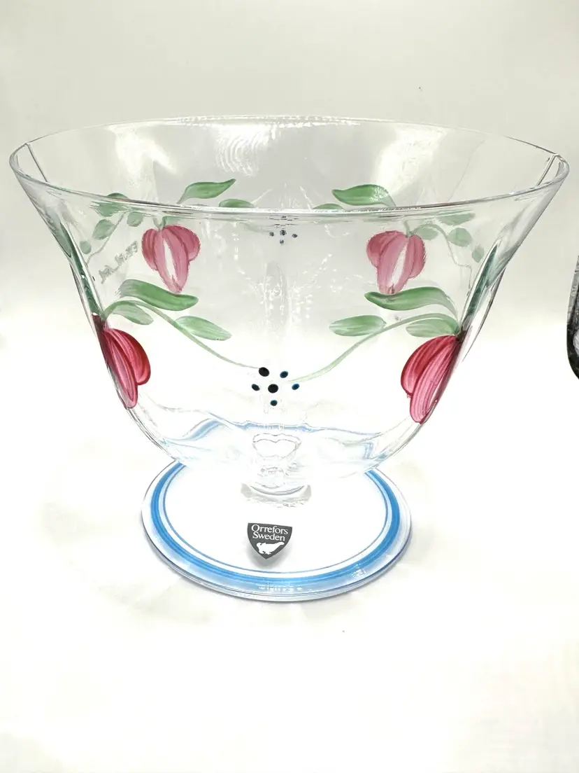 Vintage Orrefors MAJA Eva Englund Arne Lindblom Hand Painted Crystal Footed Compote - Signed