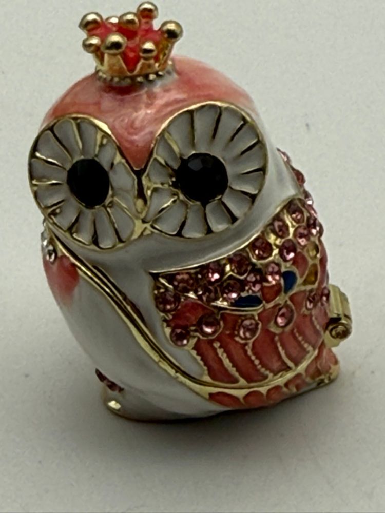Crowned Owl Enamel Hinged Trinket Box